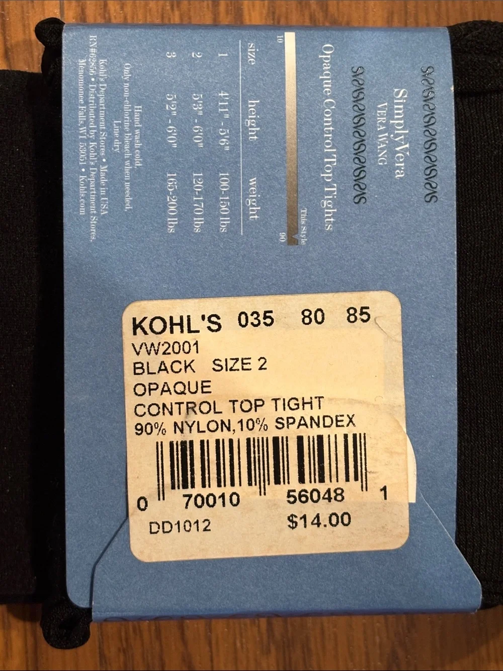 Simply Vera Vera Wang Black Opaque Control Top Tights Size 2. Set of 3. NWT